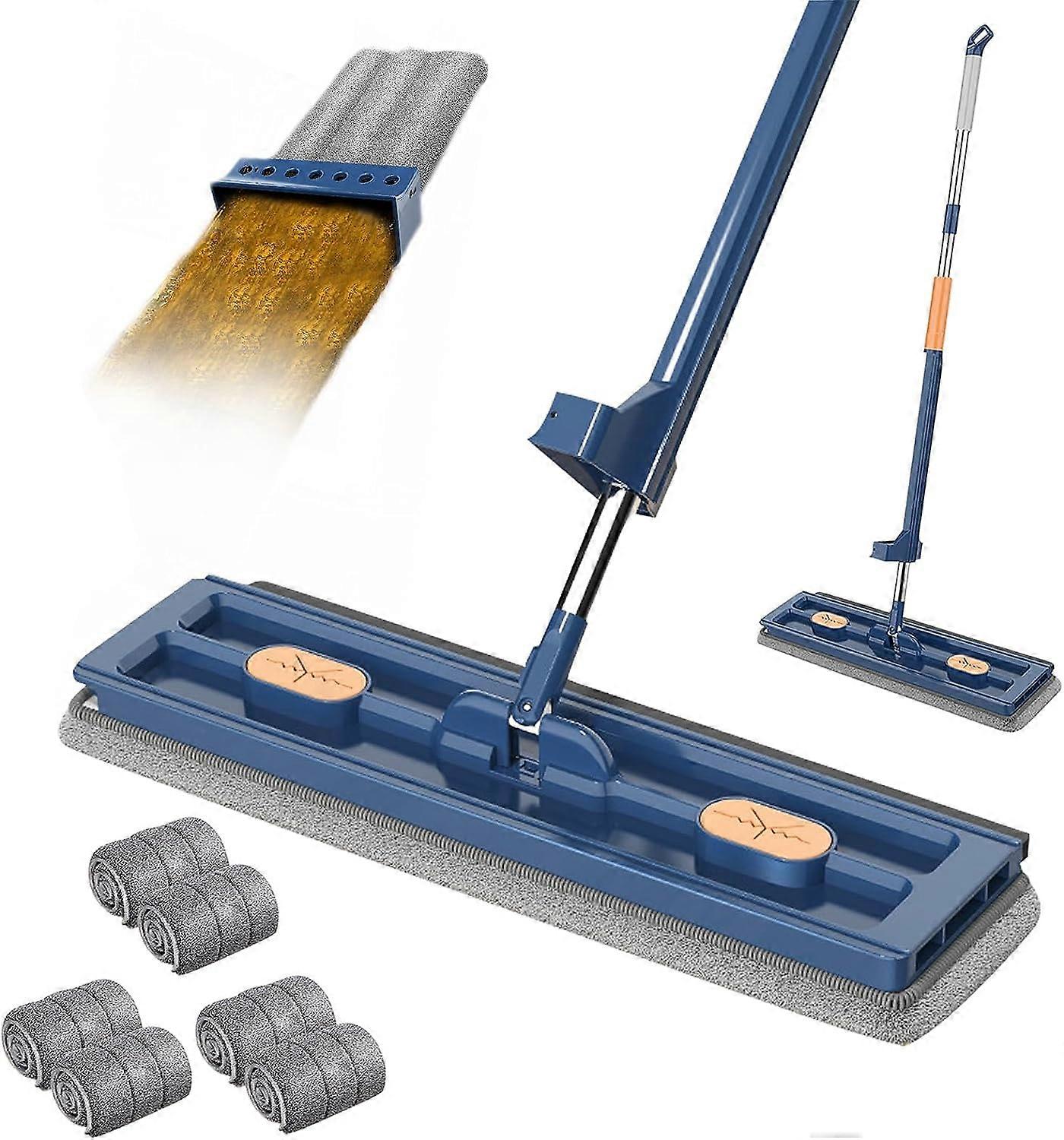Large Flat Mop Set, 360 Swivel Mop with Wring Function, Floor Mop Set Flat Mop with Reusable Microfibre Mop Pads for Hardwood Laminate Tiles