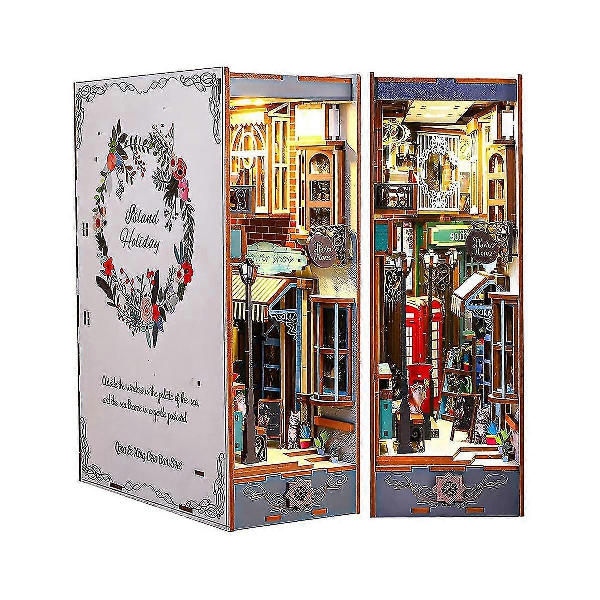 Diy Book Nook Kit, Bookshelf Insert Decor 3d Wooden Puzzle Model Kit, Bookend Set With Led Light,hu