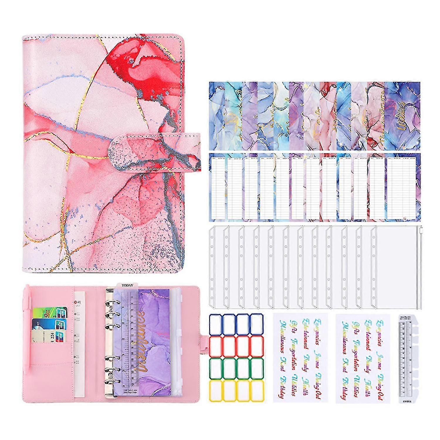A6 Budget Binder with Marble Pattern PU Leather Gift for Friends Colleagues