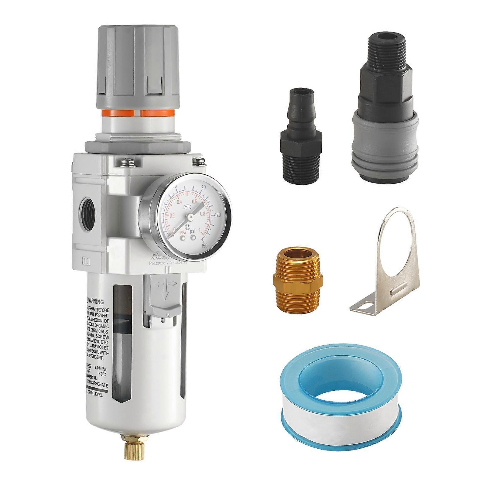 Luftkompressor-Filterregler, 1/2" NPT 5m Lufttrockner für Kompressor, einstufiger halbautomatischer Luftkompressor-Wasserabscheider