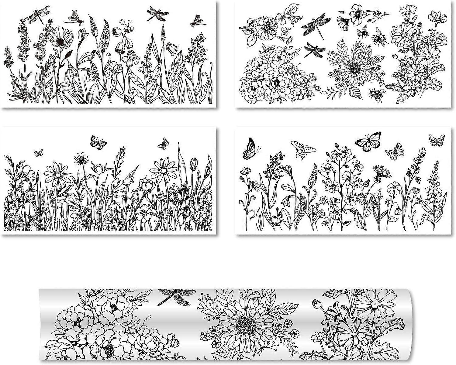 4 Sheets Flowers Rub on Transfers for Furniture Crafts Rub On Transfer Stickers Butterfly Dragonfly Stickers Transfers Vintage Decals Waterproof for W