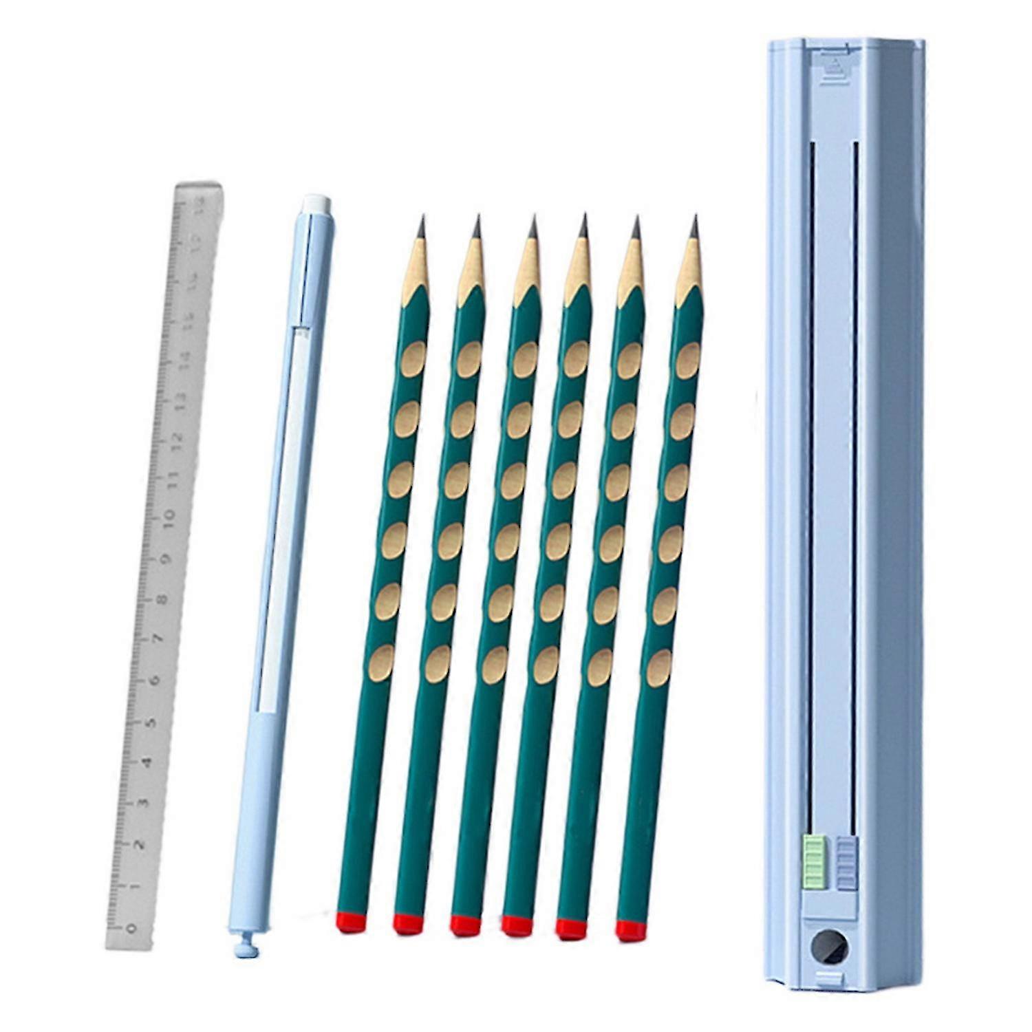1 Set Portable Pen Box with 6 Pencils 1 Eraser 1 Ruler 1 Sharpener Hexagon Multi-functional Children