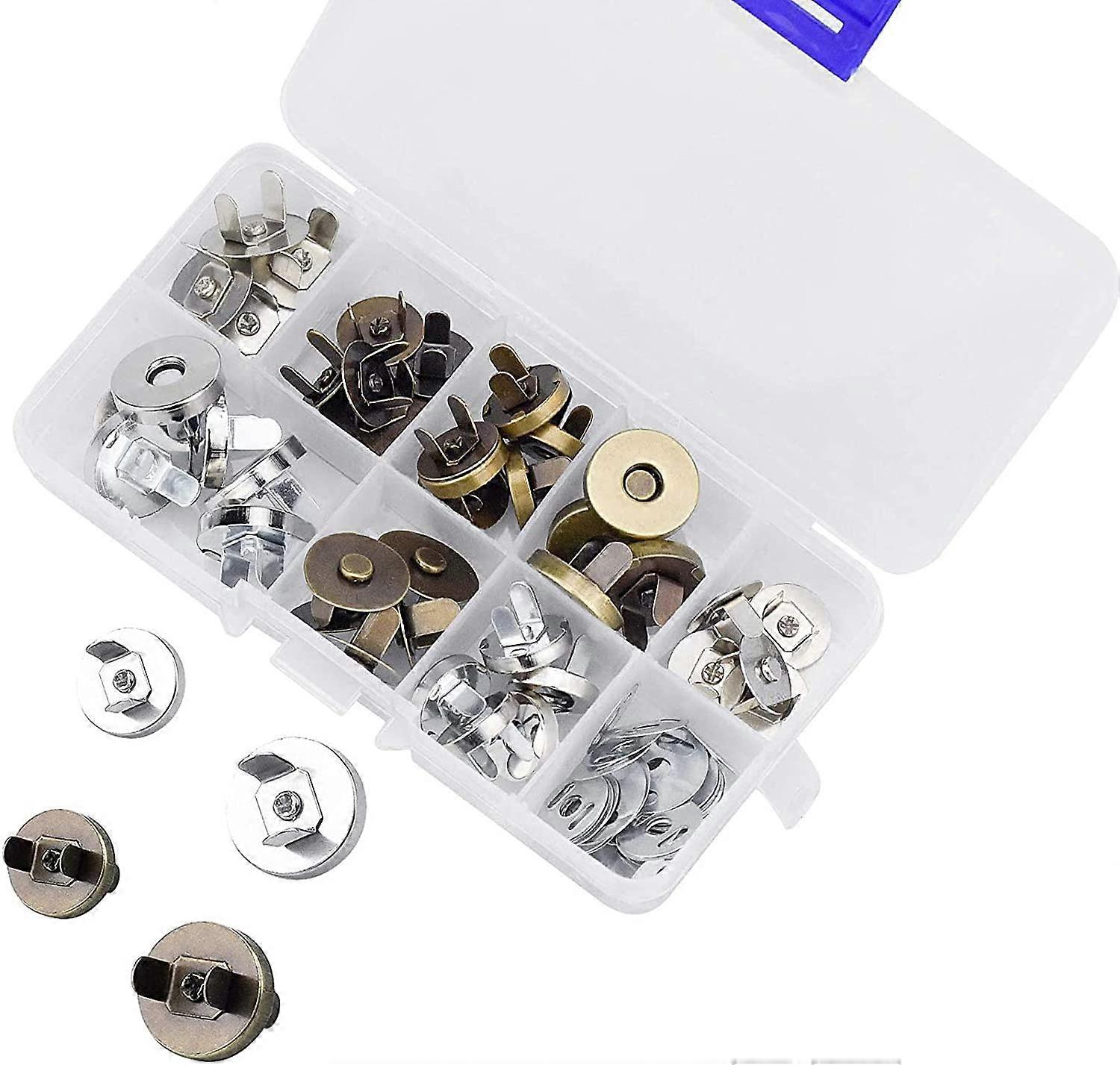 20 Pcs Magnetic Snaps Buttons 14/18mm Metal Metal Bag Clasps Magnetic Button Fasteners for Bag Button Purse Crafts Backpack with Storage Box