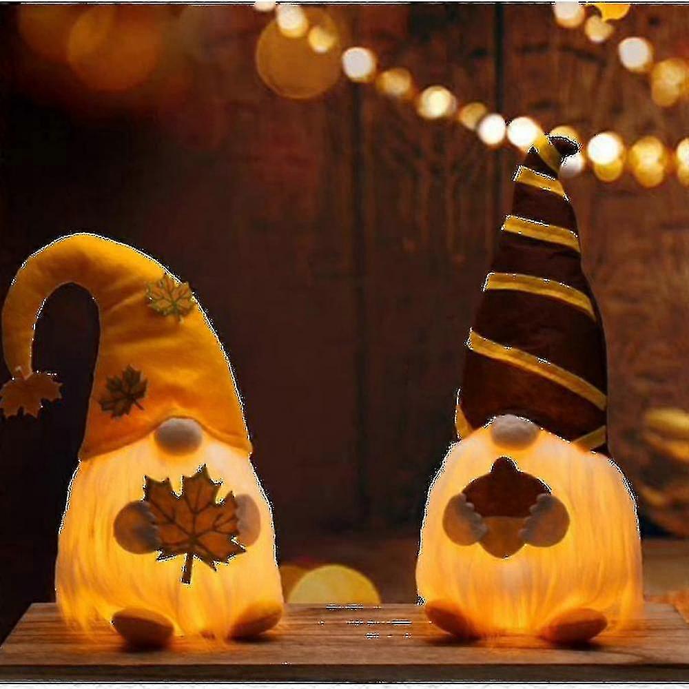 Fall Gnomes Plush With Led Light, Thanksgiving Decor 2pcs