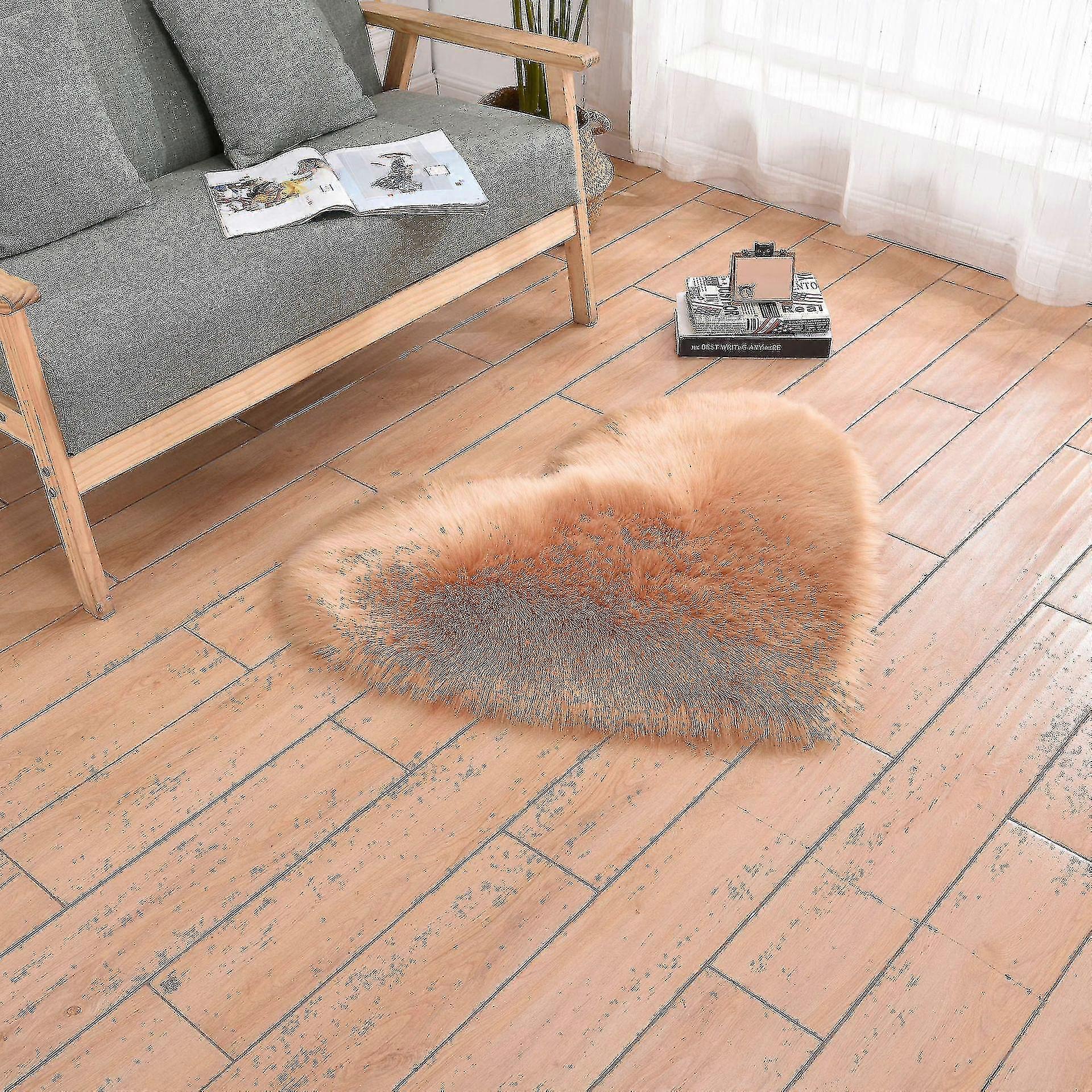 ホームソファフロアマットぬいぐるみのためのハート型ラグソフトフェイクシープスキンファーTflycq(サイズ、色:70x90cm-カーキ色