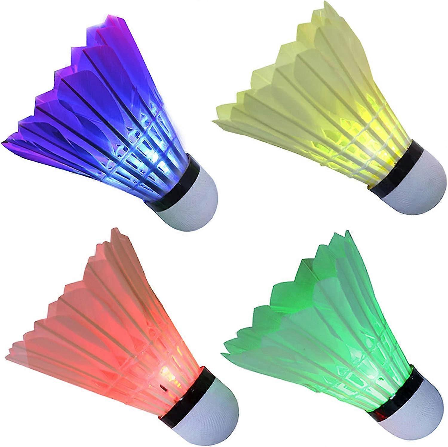 4 Pack LED Badminton Shuttlecock, Dark Night Colorful LED Goose Feather Glow Birdies Lighting, Light Up Shuttle-Cocks Badminton Balls for Outdoor & In