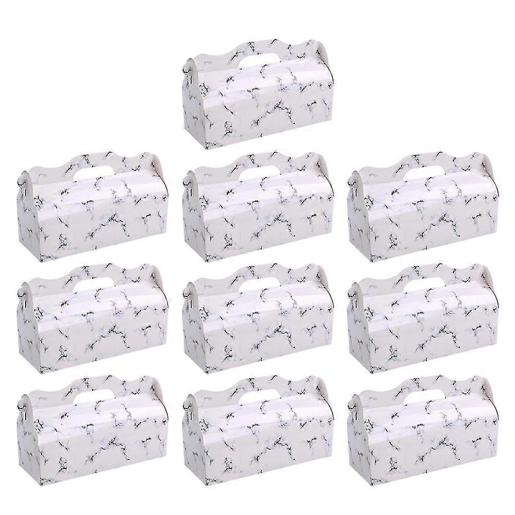 10pcs Marbling Cake Roll Packaging Box Portable Swiss Roll Containers Dessert Holder Party Favors (long)