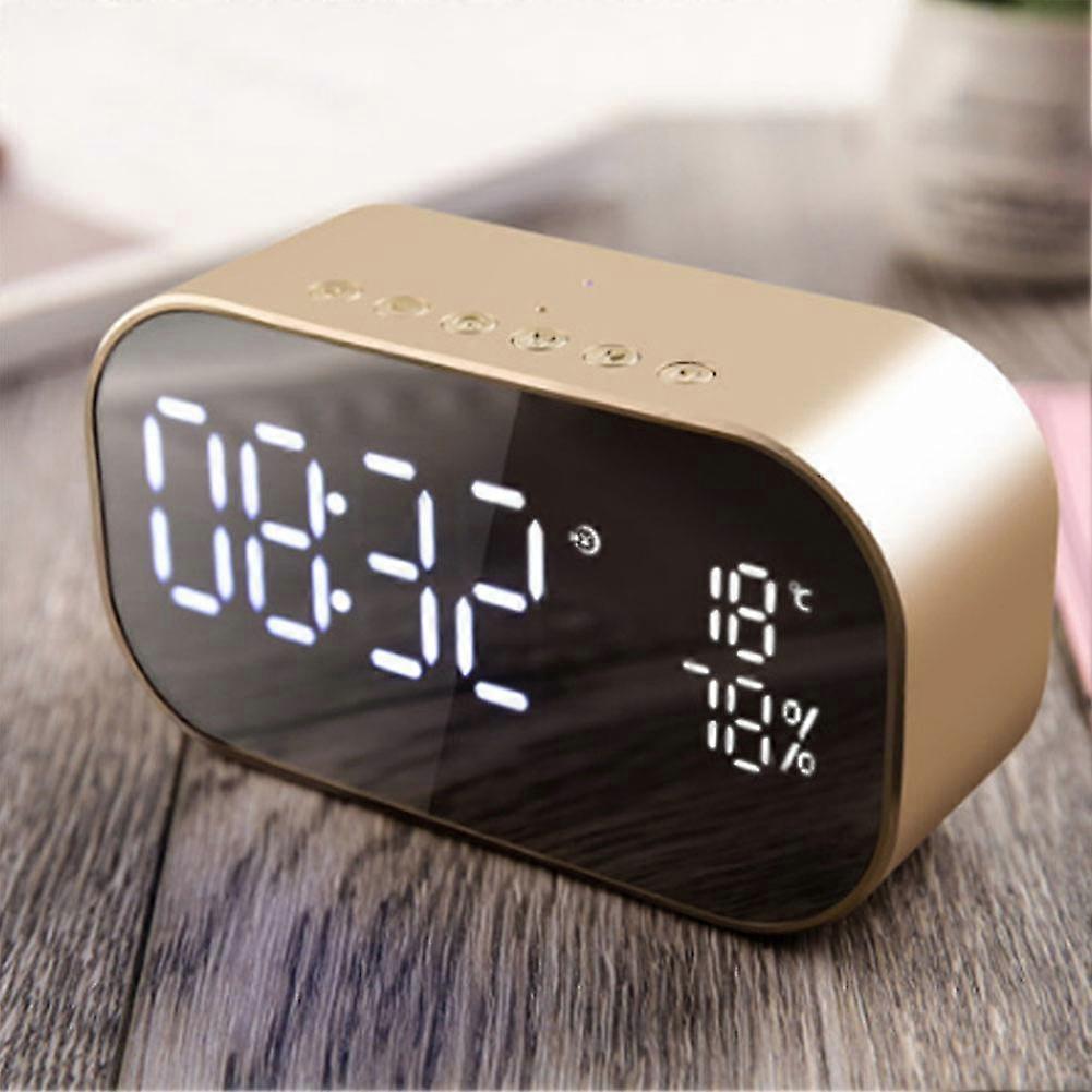 Decoration Metal Alarm Clock Wireless Led Dual Speaker Mirror Surface Bluetooth