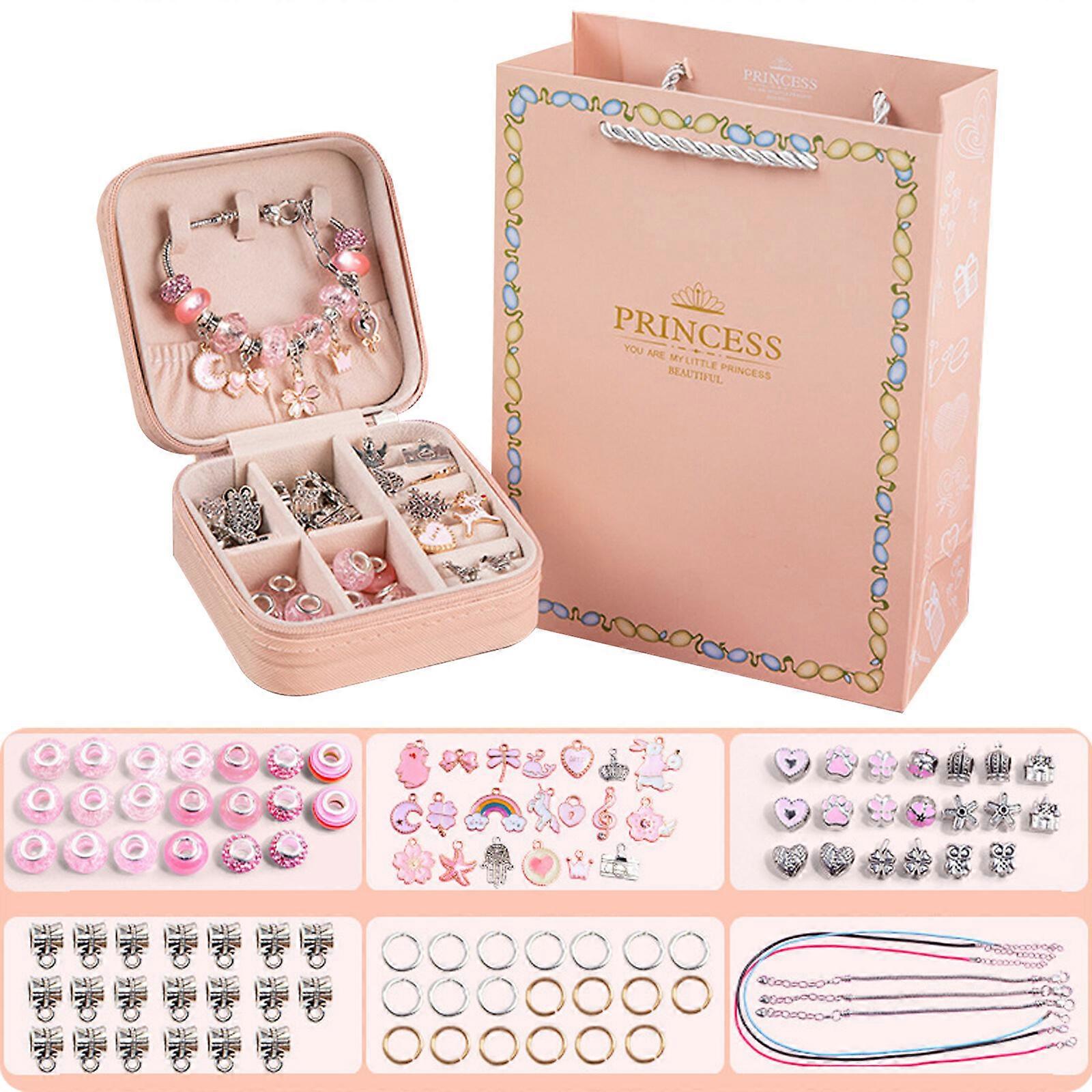 DIY Bracelet en perles rose artisanat cadeau arc-en-ciel 22 X 15 X 7 cm pour les filles 5-12 ans bleu bijoux fabrication fournitures