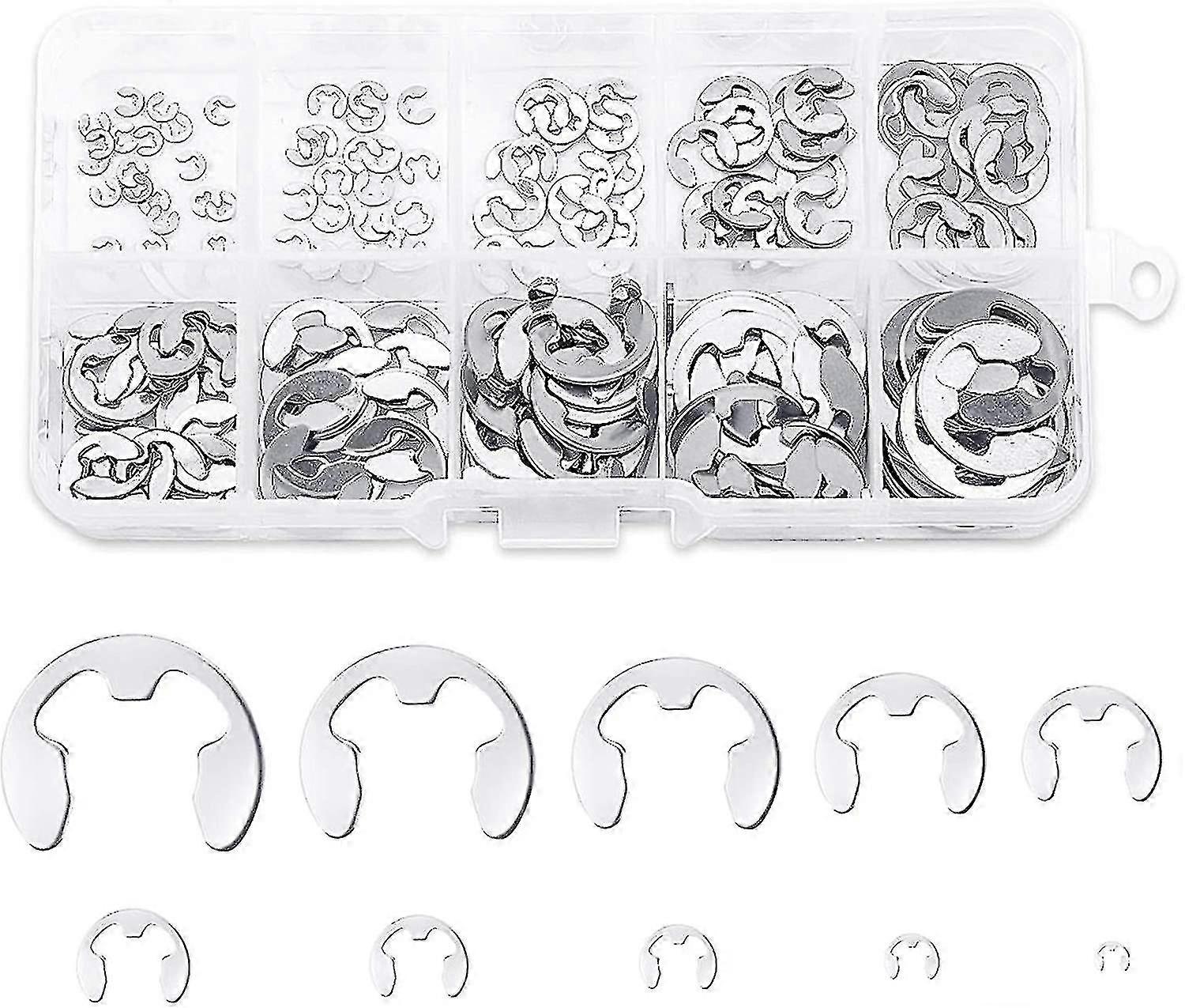 200pcs rustfritt stål e-circlip ring kit, rustfritt stål circlip holder