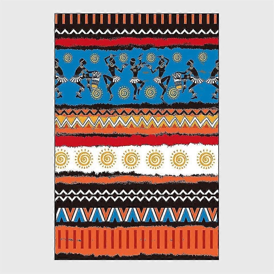 Rug Orange Blue Carpet Geometric Printed African Ethnic Tribe Style Floor Rugs Bedroom(60*90cm)