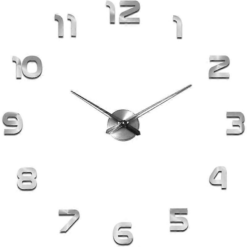 Modern DIY Wall Clock, Silent, 3D, Sticker, Home Decor, Office, Gift (Silver)