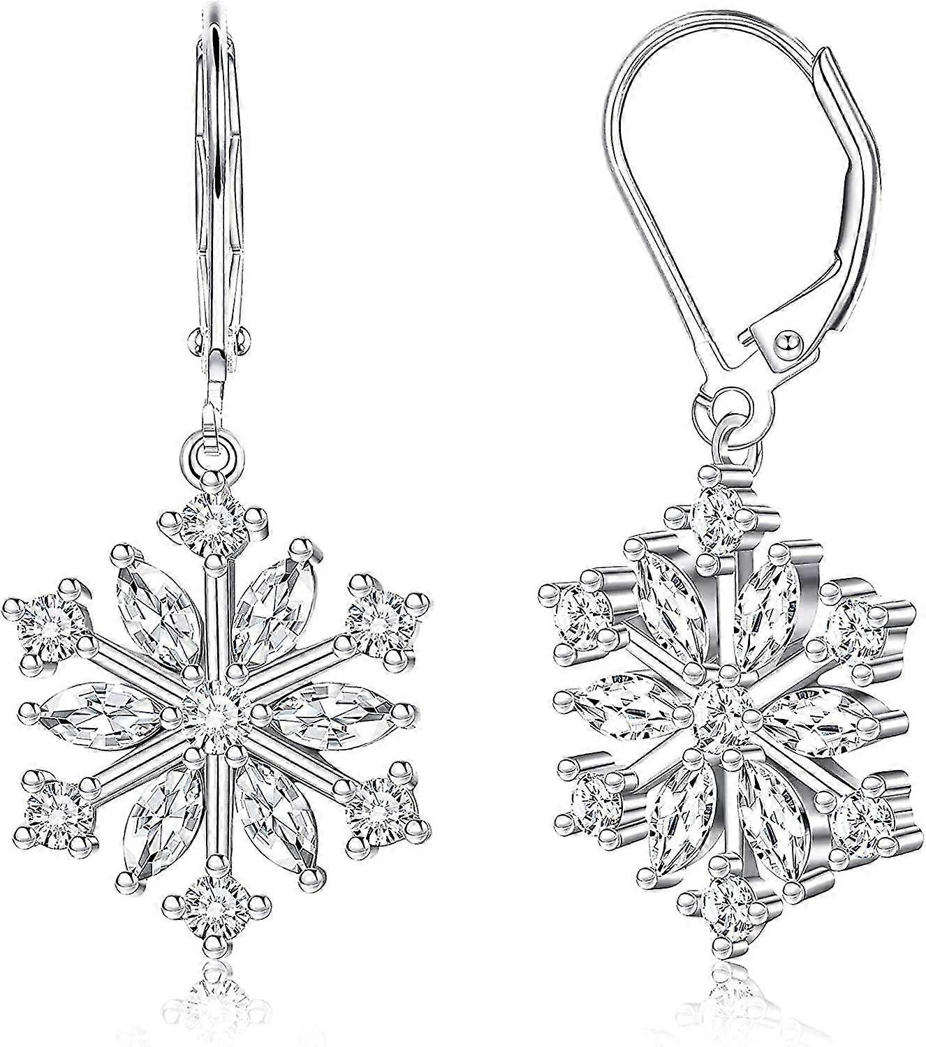 925 Orecchini a goccia in argento sterling con fiocco di neve per le donne Orecchini a leva placcati in oro bianco 18k Dangled Earri a goccia d'arg...