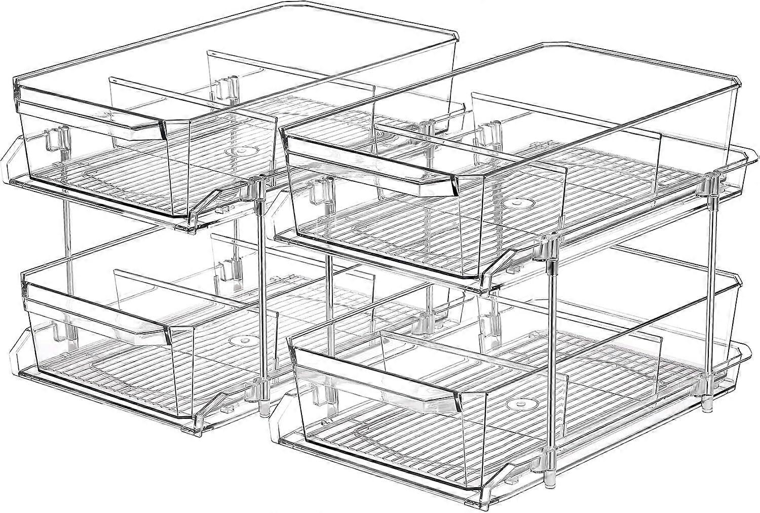2 Set,2 Tier Clear Organizer with Dividers for Cabinet, MultiUse Slide-Out Storage ContainerMedicine Storage Bins,Under Sink Organizing