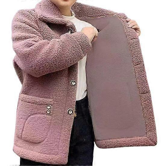 Winter Fleece Coat Thickened Single-breasted with Side Pockets Turn-down Collar Coldproof Solid Color Long