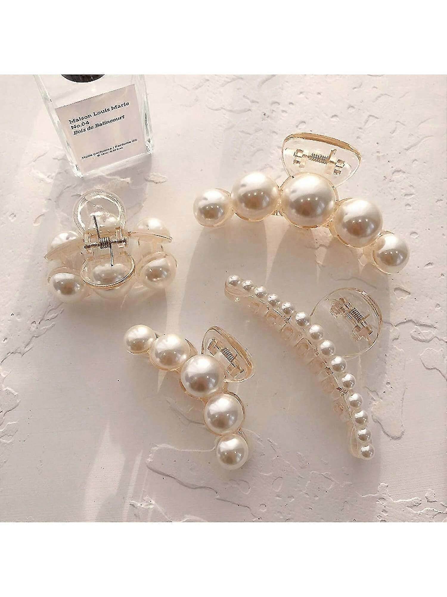 1 قطعة / 4 قطع مجموعة النساء فو لؤلؤ البلاستيك كليب الشعر كبيرة / متوسطة / صغيرة الحجم ، مناسبة لحجم الشعر المختلفة ، أزياء أنيقة مخلب الشعر ها