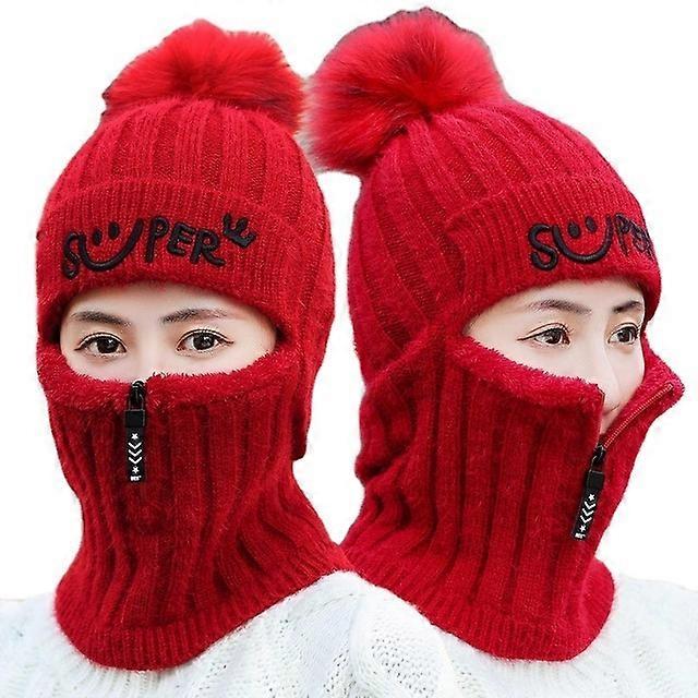 Winter Warm Cycling Plus Velvet Padded Head Hat Windproof Earmuffs Woolen Hat Thick Warm Women's Letter Knitting Skullies Cap