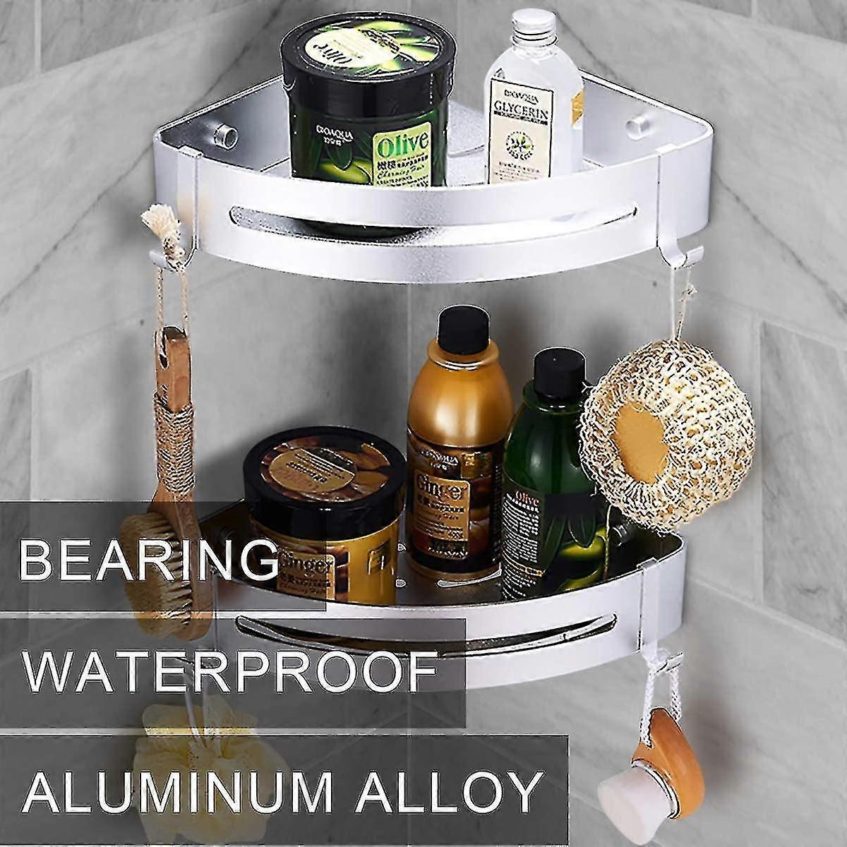 2pcs Bathroom Corner Shelves, Shower Shelf No Drilling With Hooks