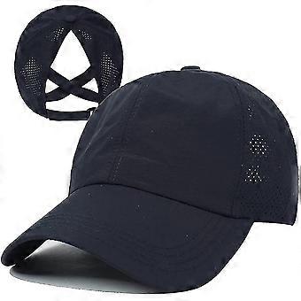 Womens Criss Cross Ponytail Baseball Cap Adjustable High Messy Bun