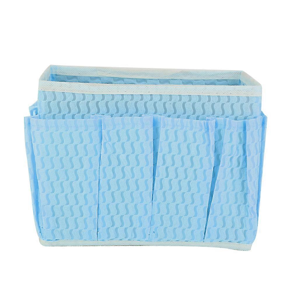 Foldable Desktop Cosmetic Organizer Makeup Storage Boxes Bins Non-woven (blue)