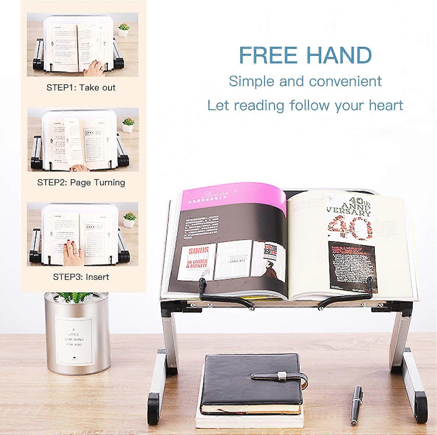 Reading Companion: Foldable Book Stand with Page Clips, Ergonomic Design for Comfortable Reading, Adjustable Height &amp; Angle, Non-Slip Base for