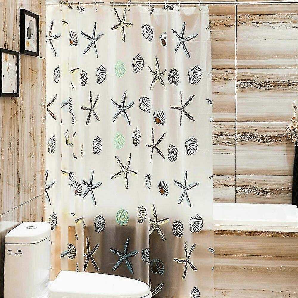 Sea Shell Starfish Bathroom Extra Long Shower Curtain With Hooks