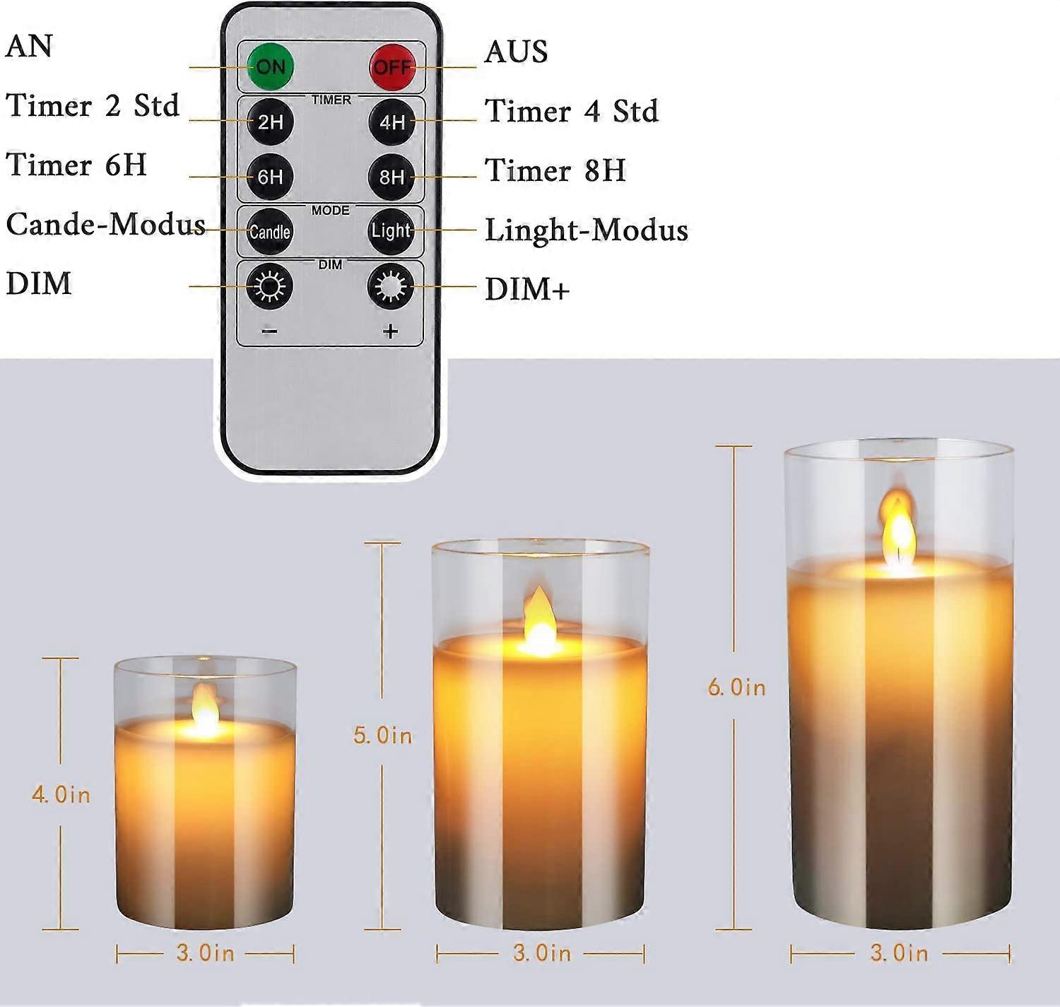 LED Flameless Candles with Remote and Timer, 4" 5" 6", Set of 3, Battery Operated Electric Candles with Moving Wick Dancing Flame