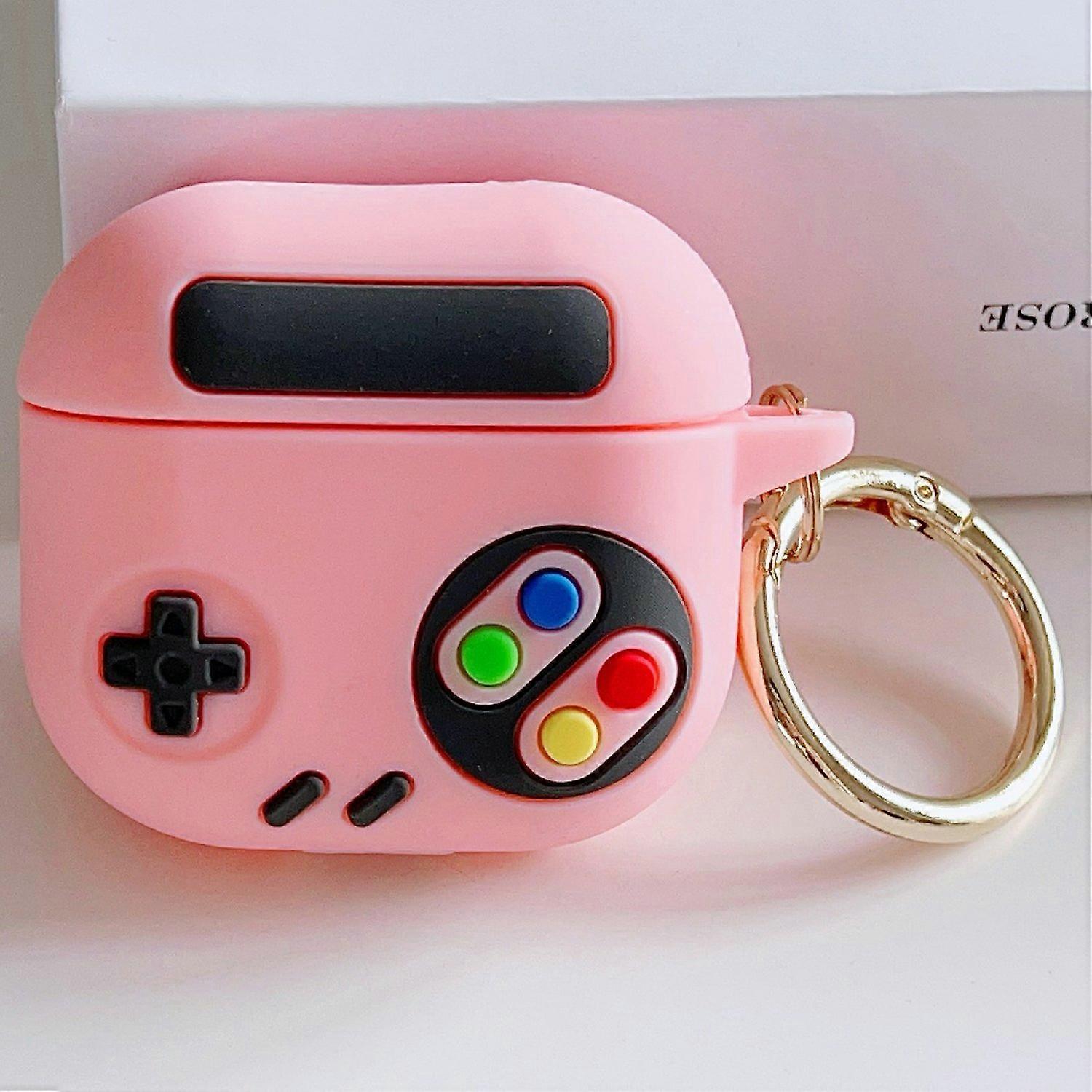 For AirPods 4 Silicone Case Game Console Shape Wireless Earbuds Shell with Hook - Pink