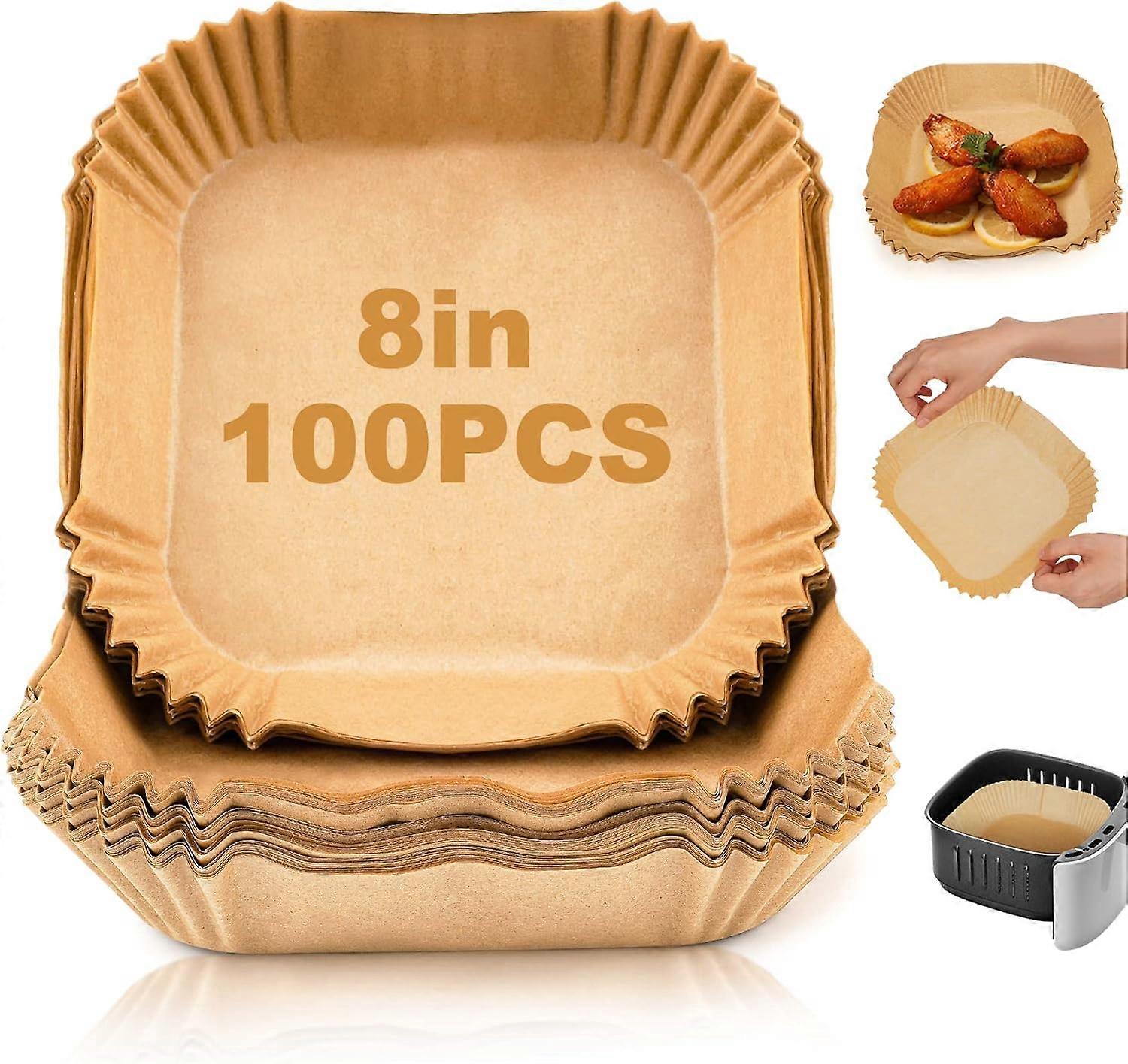 Doublures en papier jetables pour friteuse à air : 100PCS 8 pouces doublures carrées pour friteuse à air, papier parchemin antiadhésif à panier antiadhésif résistant à la graisse et à l’eau