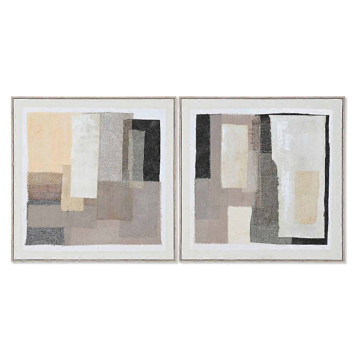 Image Home ESPRIT Black Beige Jute polystyrene abstract Urban 82 x 3.8 x 82 cm (2 pieces)