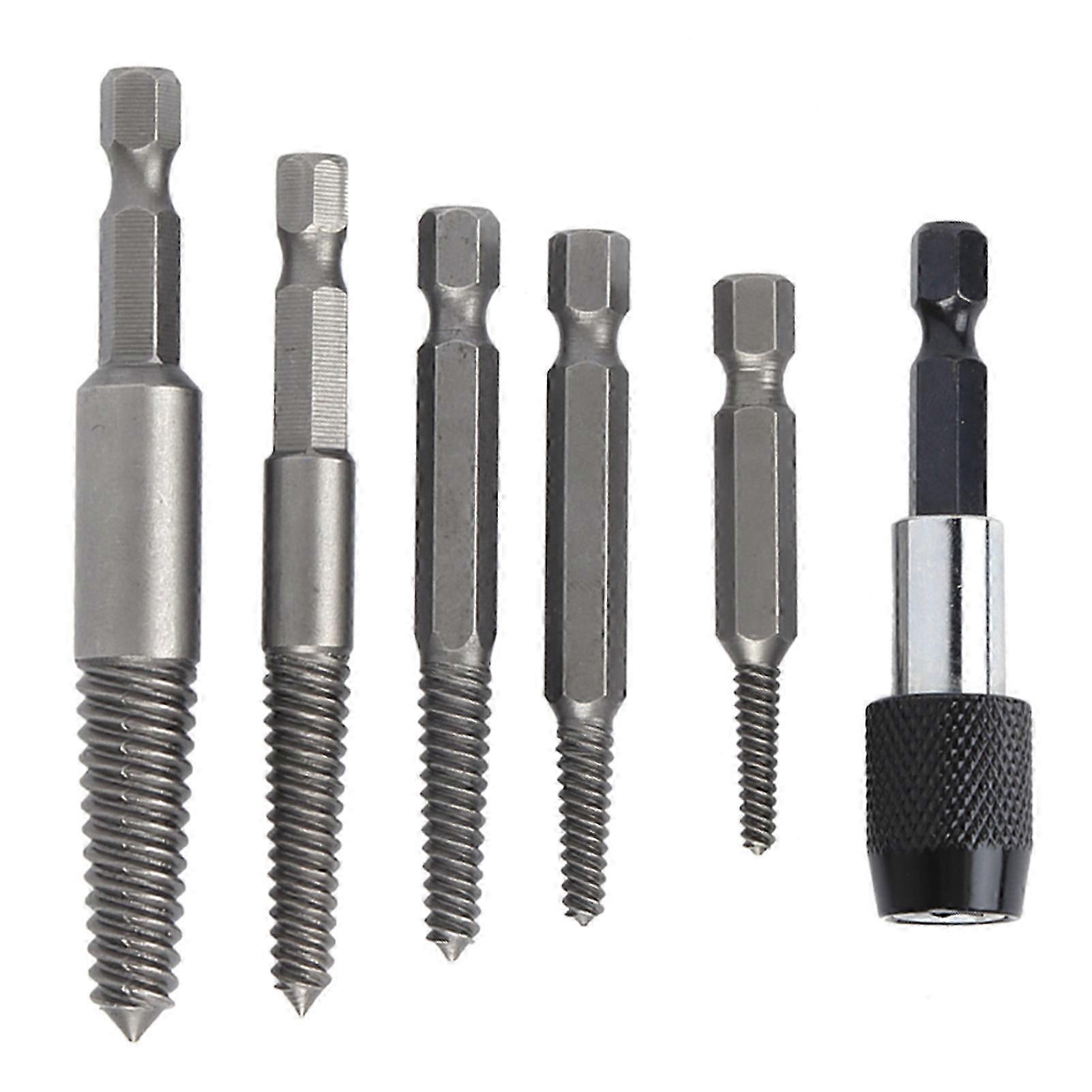 6Pcs Headless Screw Extractor Set Woodwork Hex Shank Fine Teeth Stripped Remover Tool