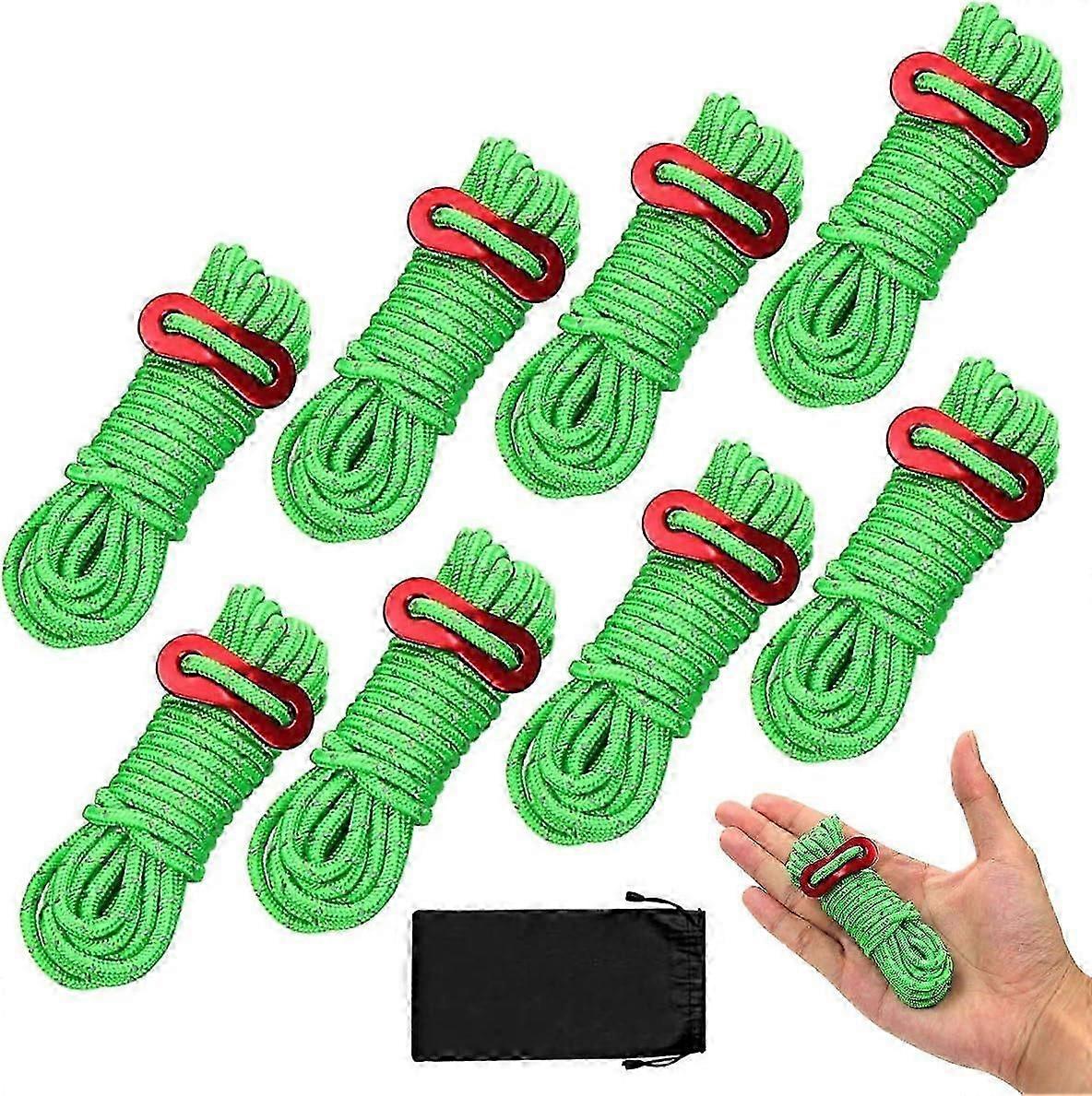 8 Pack Reflective Tent Guy Ropes, Light-Weight Tent Guide Lines Cord with Aluminum Tensioners Adjust
