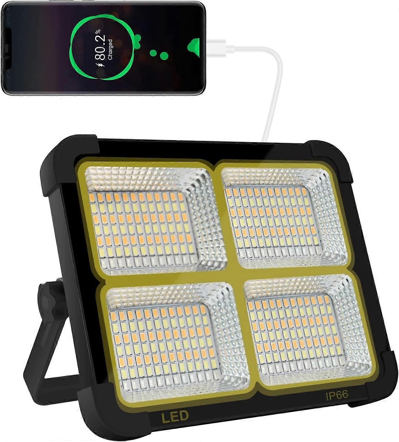 500W 6000LM Rechargeable LED Floodlight, Portable Lantern Work Light with Solar Panel, USB Rechargeable Lamp, for Camping, Construction Site, Garage, 