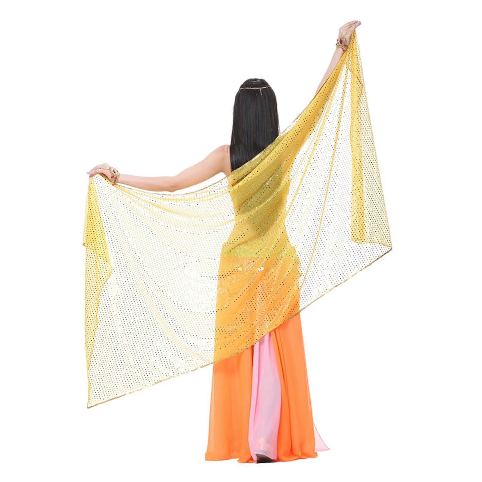 Femmes Danse Orientale Voile Danse Orientale Écharpe Paillettes Écharpe à la main 210x95cm Lancer Fil Écharpe Danse Orientale Accessoires Jaune