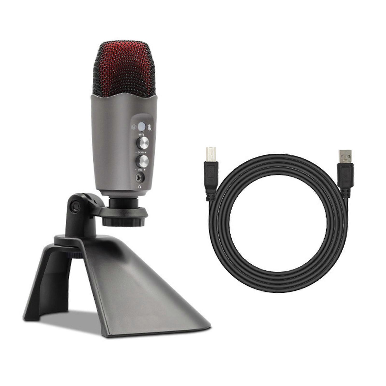Microphone with Stand for Birthday Recording &Streaming Conference Professional Recording Mic Listening Interface grey