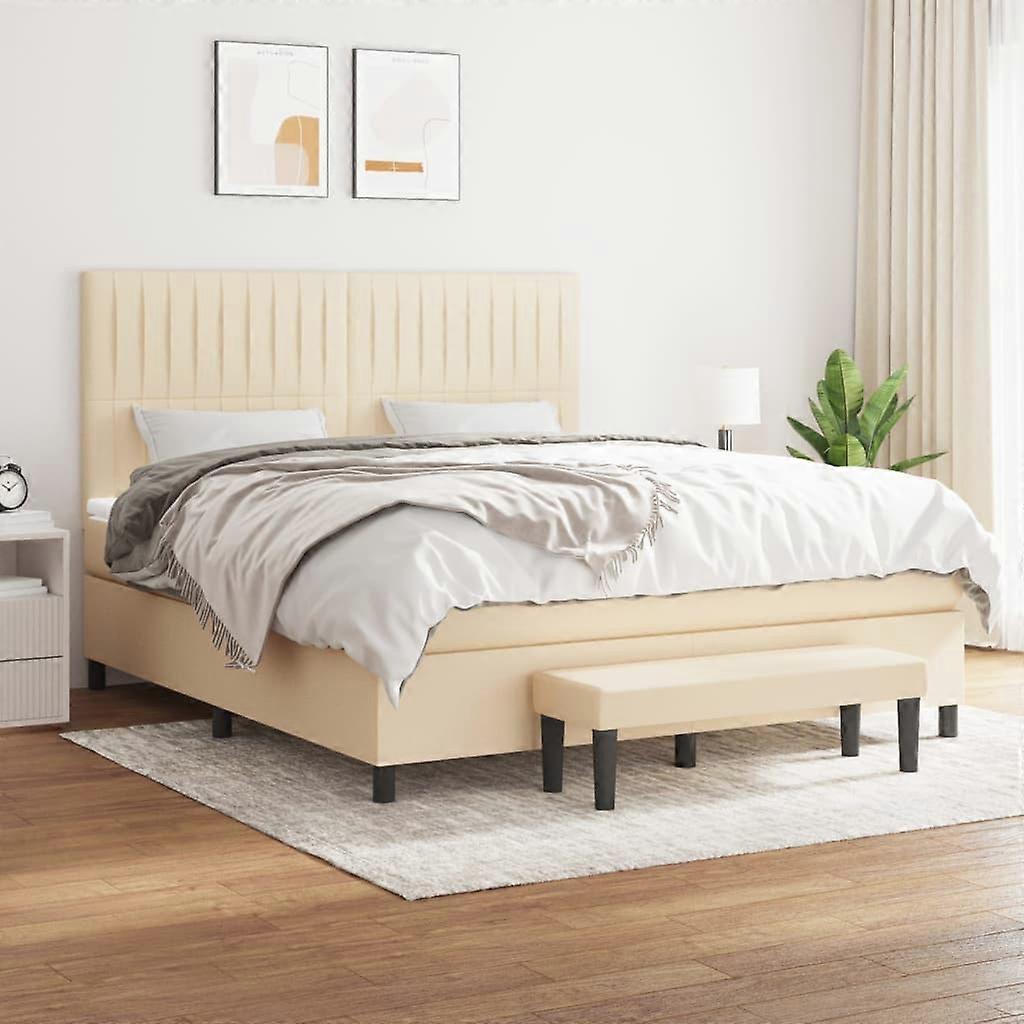 Boxspringbett mit Matratze Creme 160x200 cm Stoff