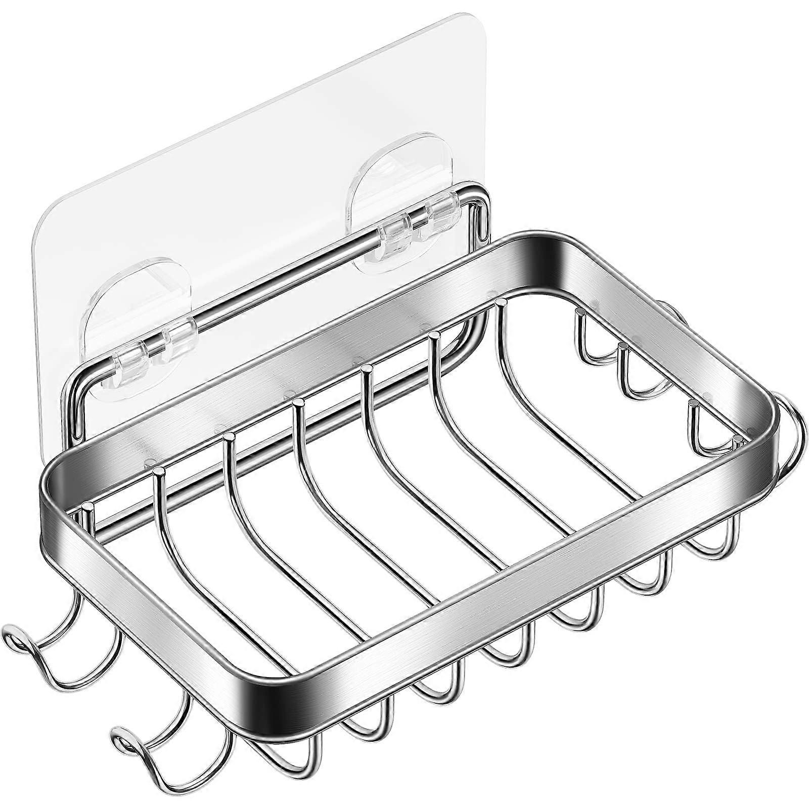 Shower Wall Soap Dish Holder Wall Mounted Draining Razor Saver for Bathroom Tile Rectangular Perforated Soap Dish Silver