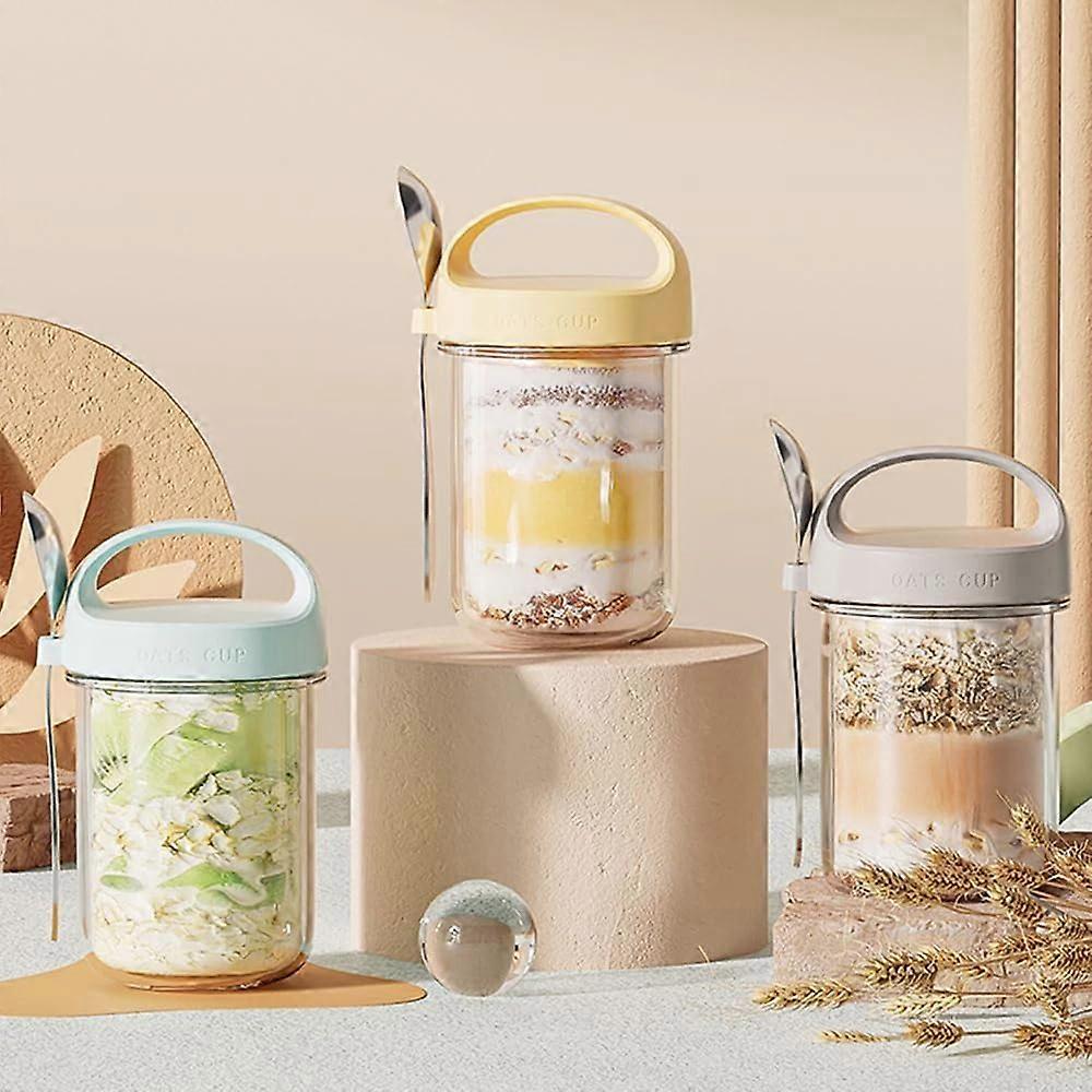 Oatmeal Cup Portable Breakfast Yogurt Container with Lid and Spoon, Sealed Salad and Milk Cereal Cup, Yellow