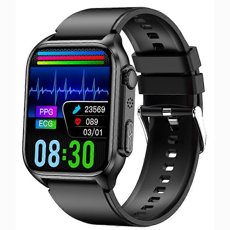 Smartwatch with Bluetooth Calling, ECG, Non-Invasive Blood Sugar Monitoring, Temperature, Heart Rate, Sleep Tracking, and Sports Modes(Black)