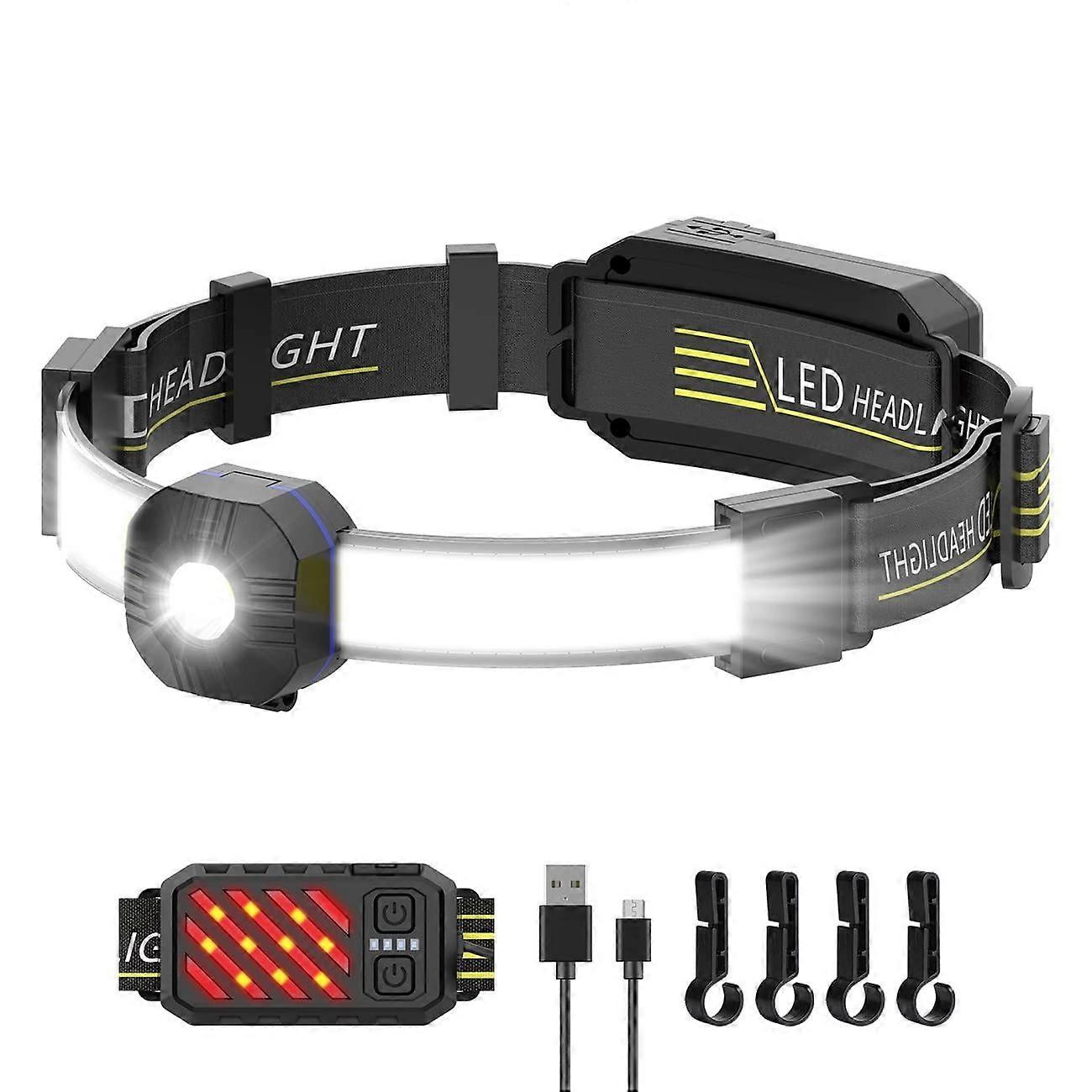 LED Headlamp Rechargeable, 230 Illumination Wide Beam LED Headlamp with Red Taillight, 10 Modes, IPX6 Waterproof, Super Bright Comfortable Head Lamp f