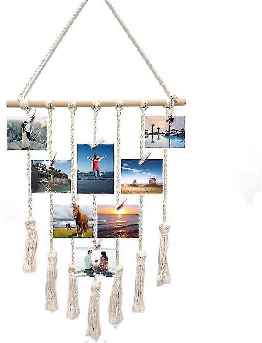 Macrame Wall Hanging Photo Display (Beige)