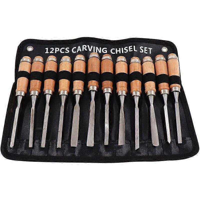 Wood Chisel Sets with Cases Professional Wood Carving Chisel Carpenter Carving Firmer, 12 Pieces