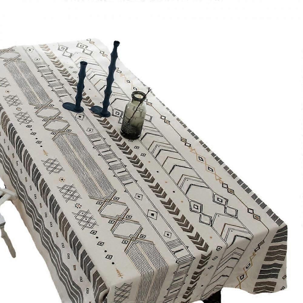 Tablecloth, Rectangle Linen Table Cloths Boho Farmhouse Heavy Fabric Table Cover, Burlap Striped Geometric Washable Table Top for Parties Coffee Kitch