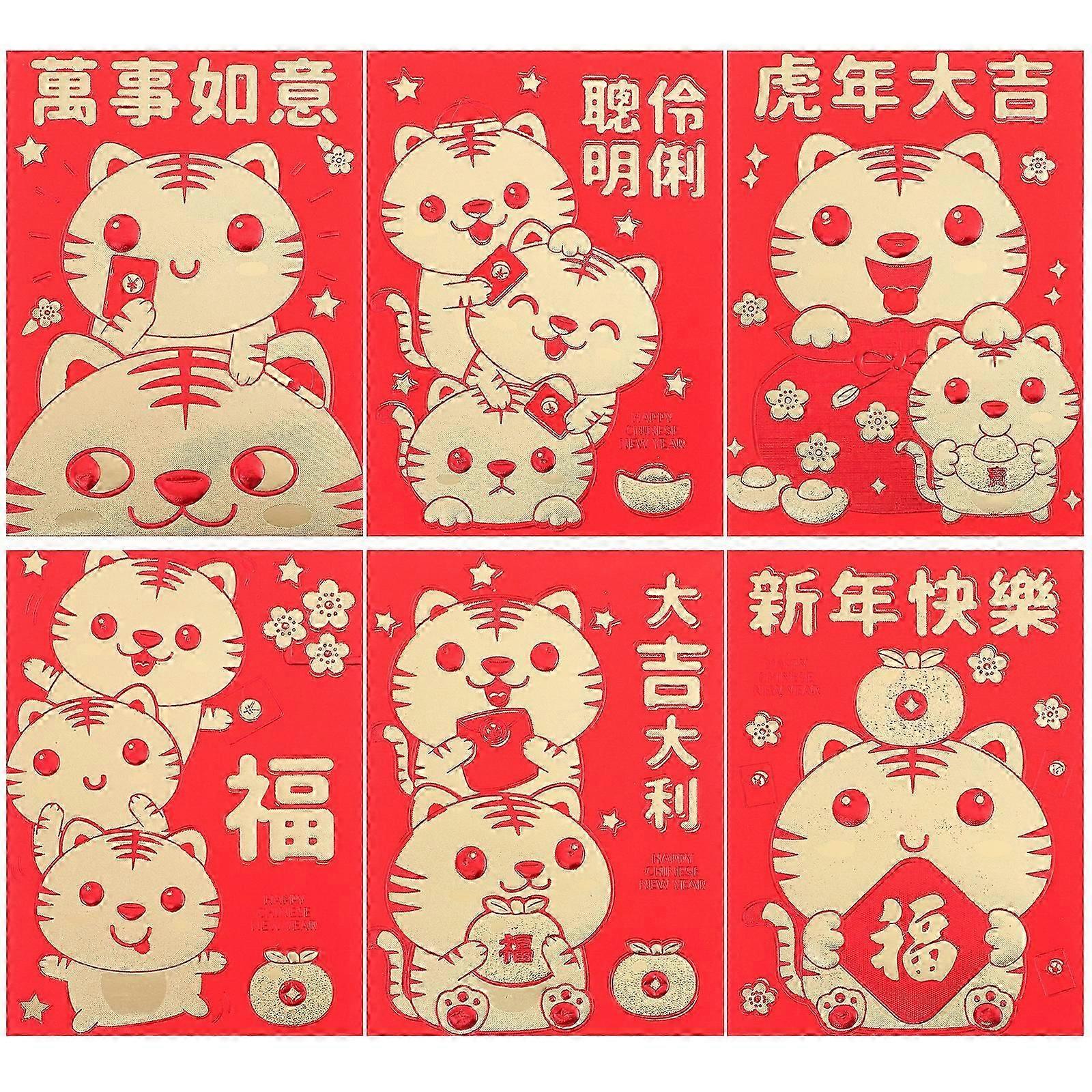 60 Pcs Chinese New Year Red Envelope Tigers Patterns Red Packet Money Packet