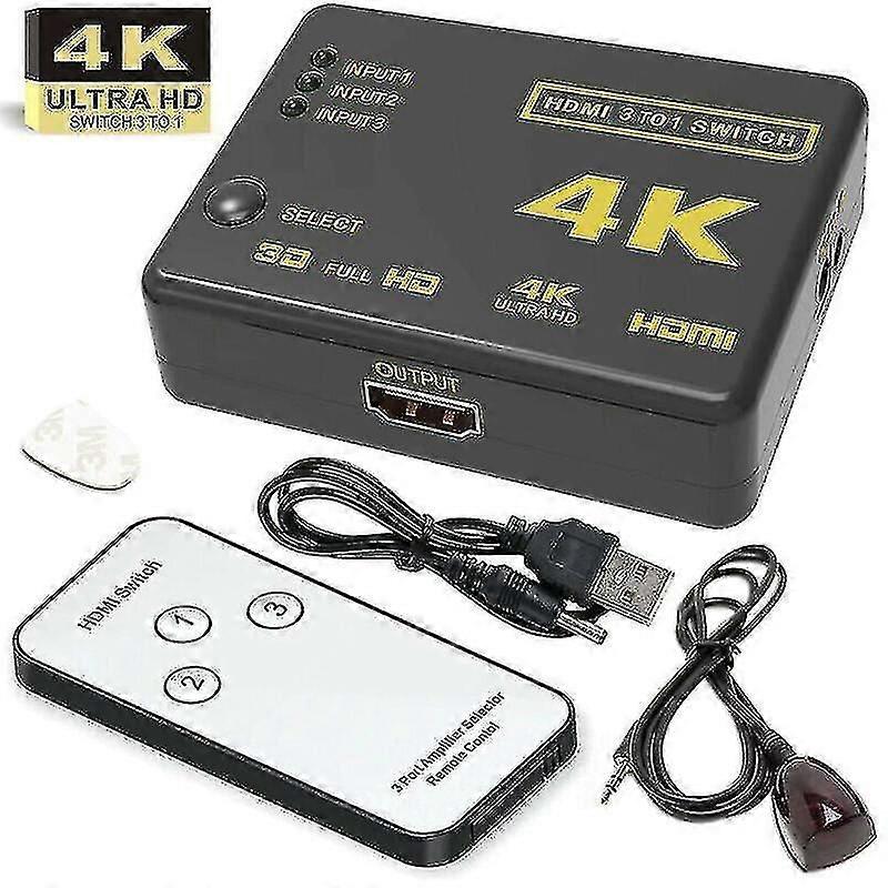 3 Way Port Hdmi Splitter Switch 3 To 1 Hub 4k Ir Remote Usb