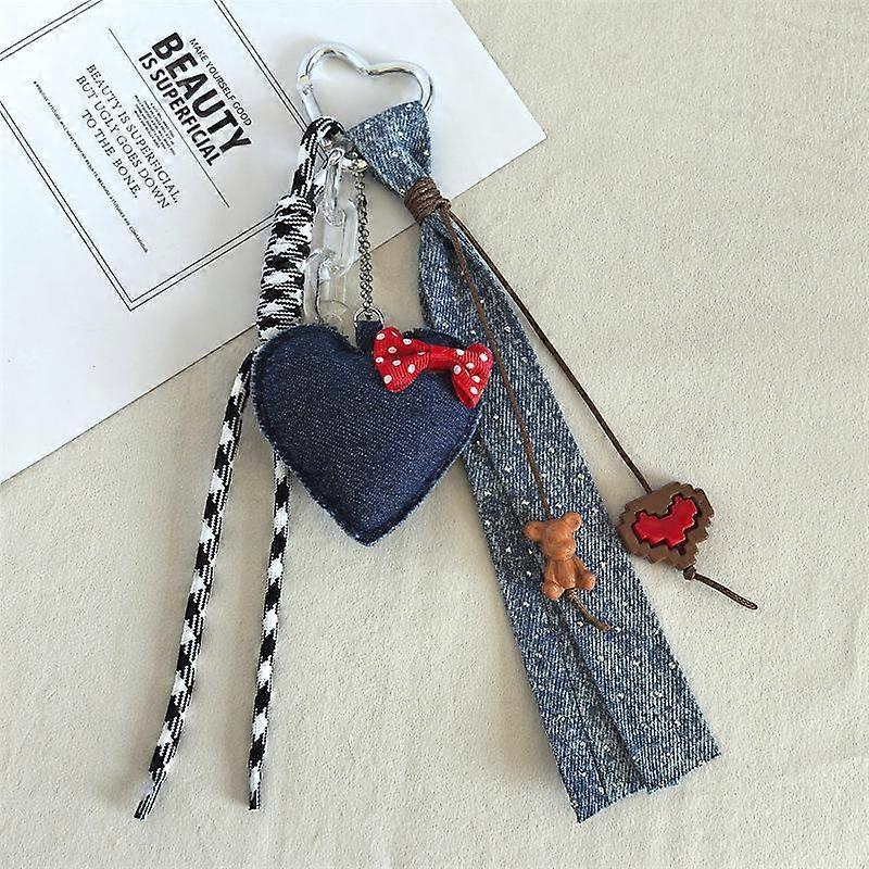 Creative Denim Style Heart-shaped Five-pointed Star Woven Lanyard Keychain Pendant Trendy And Cool InS-style Bag Pendant