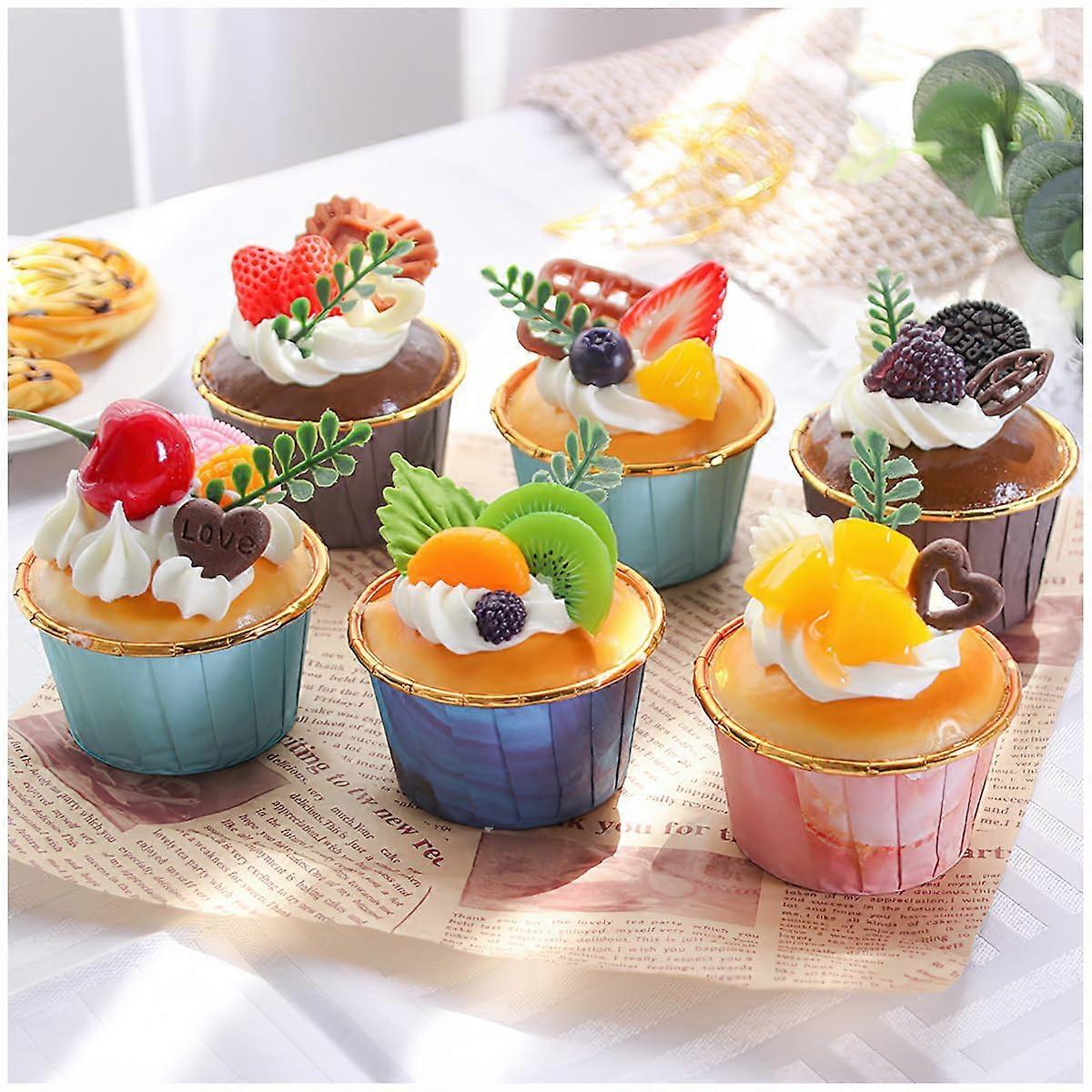 6 Pack Fake Cupcakes, Realistic Artificial Simulation Cake for Home Kitchen