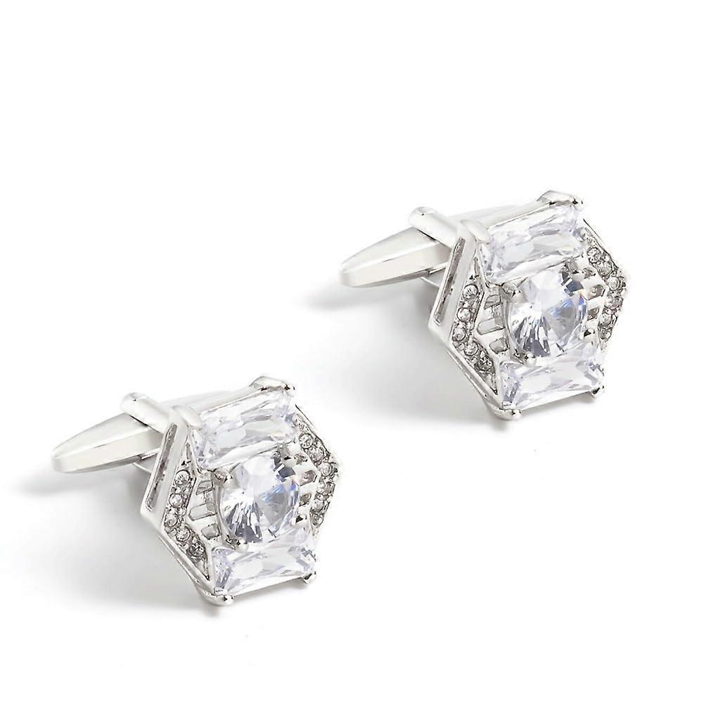 Gold Hexagonal DiamondEncrusted Crystal Cufflinks for French Men Cufflinks Accessory (E 19.5 17.5MM)