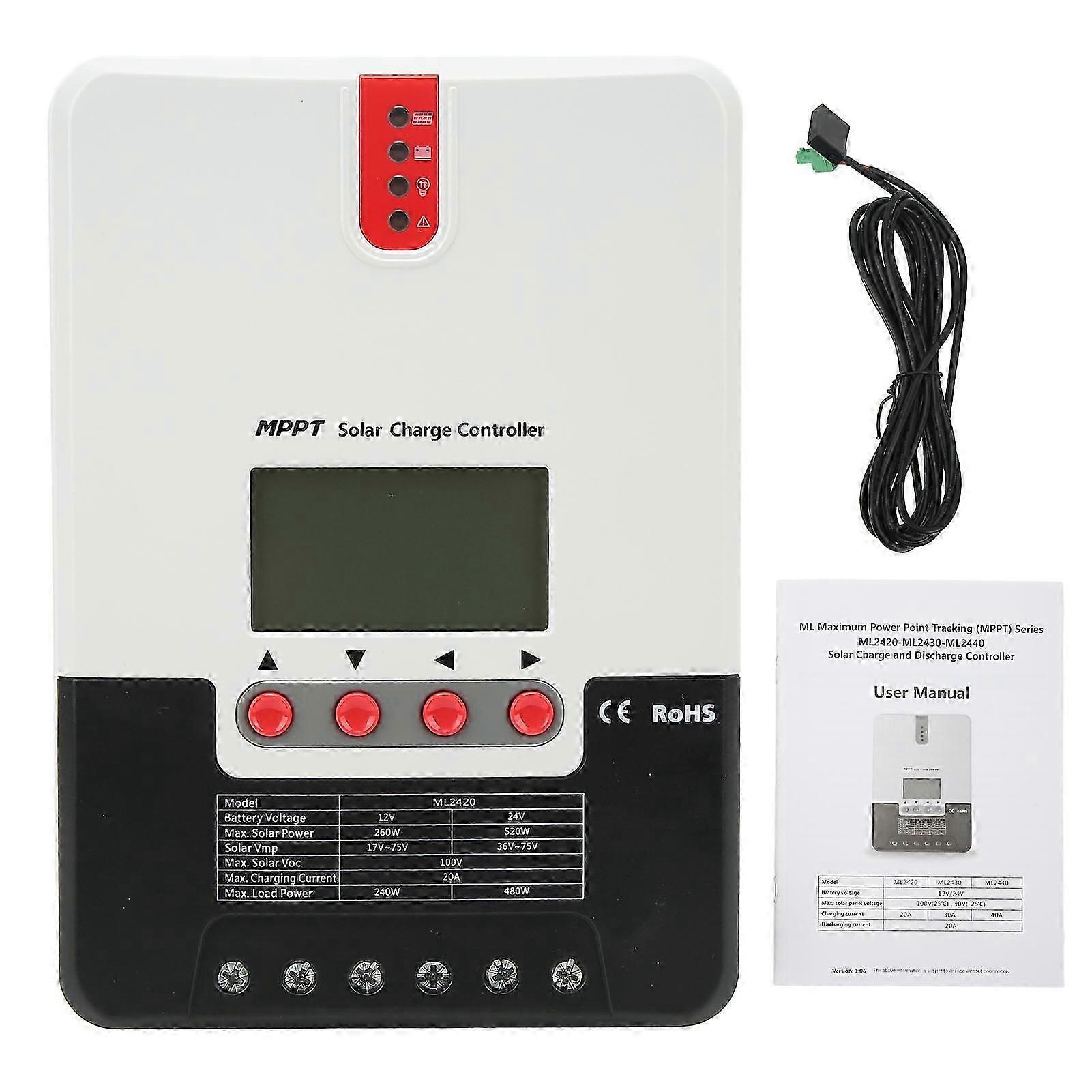 Solar Charge Controller MPPT Protective Battery Discharge Regulator 12V 24V 20A LCD Display