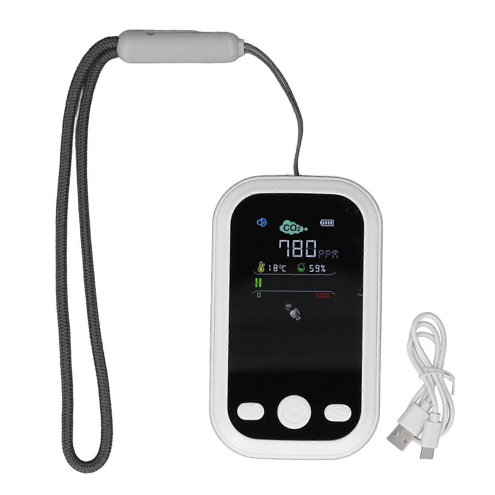 كاشف ثاني أكسيد الكربون عالي الجودة USB شحن متعدد الوظائف درجة الحرارة والرطوبة